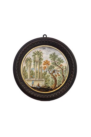 Tondo in maiolica policroma istoriata. Castelli, fine secolo XVIII, nei modi di Nicola Cappelletti.