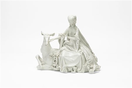 Dama su cerva, modello di Paul Scheurich (New York 1883 – Brandeburgo 1945), Meissen, XX secolo.