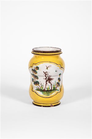 Albarello in maiolica policroma. Liguria, secolo XVIII.