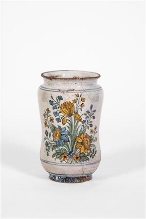 Albarello in maiolica policroma. Secolo XVIII.