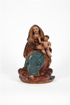 Madonna con Bambino in cartapestapolicroma. Ambito emiliano, secolo XVI.