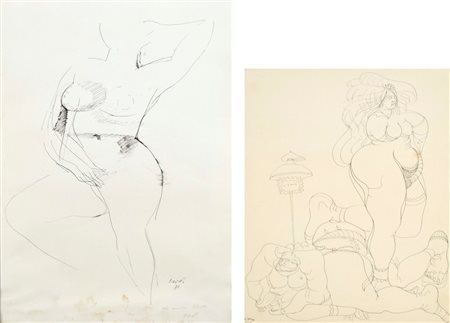 SAETTI B. - ZANCANARO T. Nudo 1973 - L'onta 1944 lotto di 2 disegni a china...