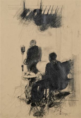 CAZZANIGA GIANCARLO Monza 1930 Jazz 1963 tecnica mista su carta 50x35 firma e...