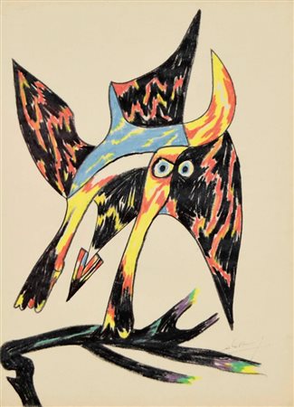 DOVA GIANNI Roma 1925 - Pisa 1991 Uccello tecnica mista su carta 40x30 firma...