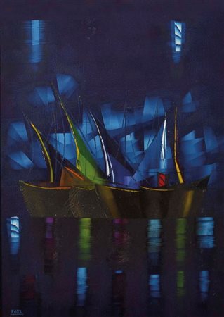 FAEL BRUNO Friuli 1935 Notturno 1979 olio su tela 70x50 firma in basso a...