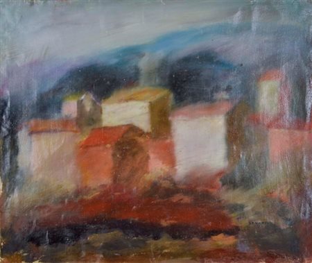 DONADEL BRUNO Farra di Soligo 1929 Case olio su tela 50x60 firma in basso a...