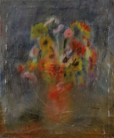 DONADEL BRUNO Farra di Soligo 1929 Vaso di fiori olio su tela 60x50 firma in...