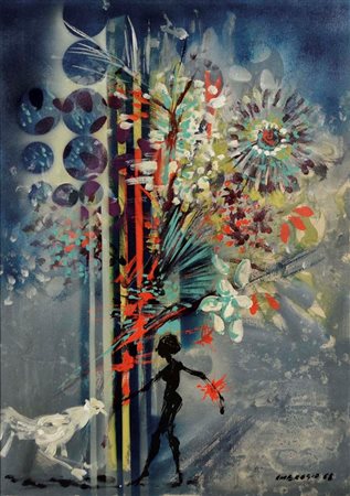 AMBROGIO GIANNI Treviso 1928 Fiori psichedelici 1968 olio su tela 70x50 firma...