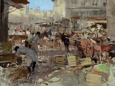 BISSI SERGIO CIRNO Carmignano 1902 - Firenze 1987 Mercato 1961 olio su tela...