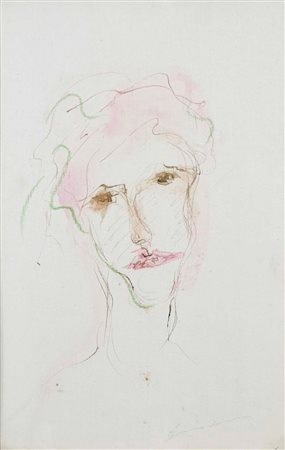 TRECCANI ERNESTO Milano 1920 - 2009 Volto olio su cartone telato 45x30 firma...