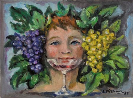 PITTINO FRED Dogna (Ud) 1906 - Udine 1991 Bacco 1985 olio su tela 25x35 firma...