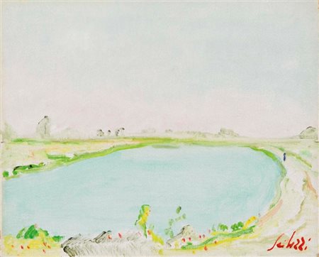 SEIBEZZI FIORAVANTE Venezia 1906 - 1975 Laguna olio su tela 25x30 firma in...
