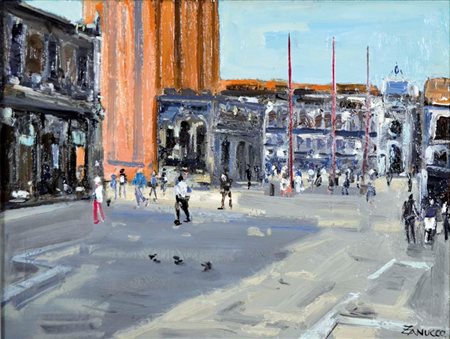 ZANUCCO PAOLO Venezia 1964 Piazzetta San Marco olio su tavola 30x40 firma in...