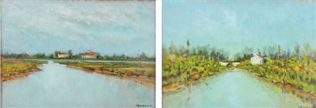 BERGAMINI ALDO Bottrighe 1903 - Venezia 1981 Paesaggi lagunari lotto di 2...