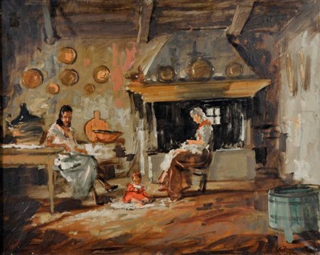 PRIVATO COSIMO Venezia 1889 - 1971 Ciaccole (anni '40) olio su tela 40x50...