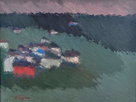 STEFANI OTTORINO Volpago (Tv) 1928 Paesaggio in verde 1982 olio su tavola...