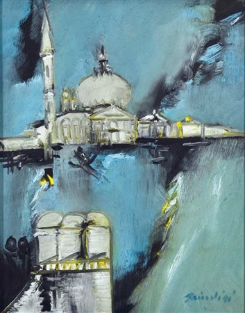 BRINDISI REMO Roma 1918 - Lido di Spina 1996 Venezia olio su tela 50x40 firma...