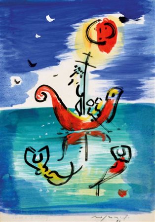 ROGNONI FRANCO Milano 1913 - 1999 Ulisse e le sirene 1967 tecnica mista su...