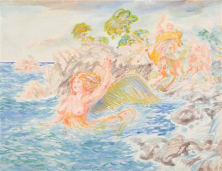 SASSU ALIGI Milano 1912 - 2000 Sirena alata 1965 tecnica mista su carta...