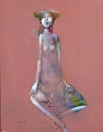 DINETTO LINO Este (Pd) 1927 Figura olio su cartone telato 50x40 firma in...