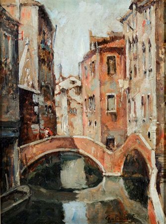 GALIMBERTI DARIO Chioggia 1881 - 1966 Rio del Paradiso olio su tela 40x30...