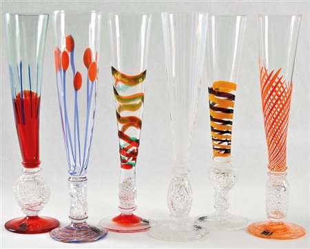 MORETTI CARLO Murano 1934 Calici in vetro 2001 sei calici in vetro soffiato...