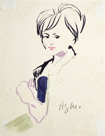 BUSO ARMANDO Tezze di Piave 1914 - Oderzo 1975 Figura tecnica mista su carta...