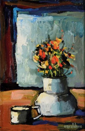 CAVALDORO ALFREDO Mestre 1924 - 1984 Fiori e finestra olio su tavola 30x20...