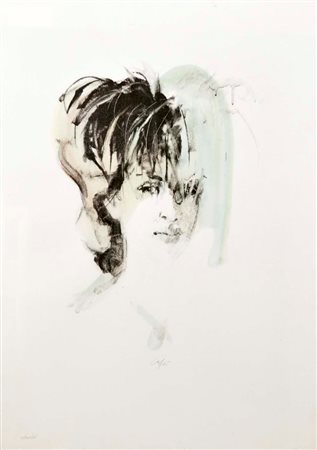 CAFFE' NINO Alfedena (Aq) 1909 - Pesaro 1975 Volto litografia retouchè 70x50...