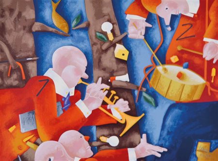 TADINI EMILIO Milano 1927 - 2002 Suonatori litografia es. 816/999 35x47 firma...