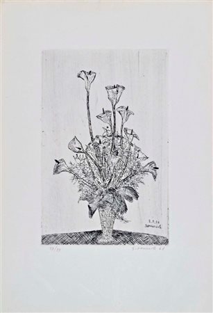 OMICCIOLI GIOVANNI Roma 1901 - 1975 Vaso di fiori 1968 acquaforte es. 27/99...