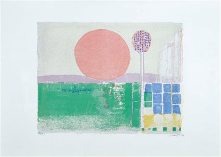 SAETTI BRUNO Bologna 1902 - Venezia 1984 Paesaggio con sole 1977 litografia...