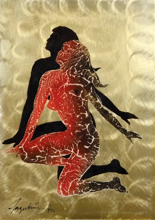 SAGE VERNIS 1916 Figura 1974 tecnica mista su lastra di alluminio 70x50 firma...