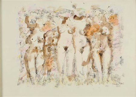 ANONIMO Nudi tecnica mista su carta 35x50 firma non decifrabile in basso a...