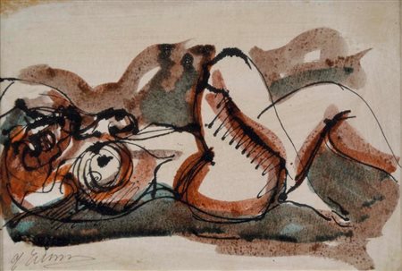 ANONIMO Nudo disteso gouache e tecnica mista su cartoncino 20x30 firma...