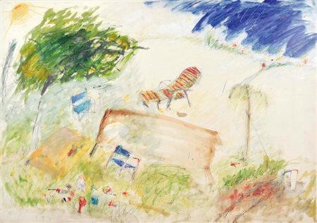 BRANDT BRIGITTE Rastatt 1955 Paesaggio dall'alto tecnica mista su cartone...