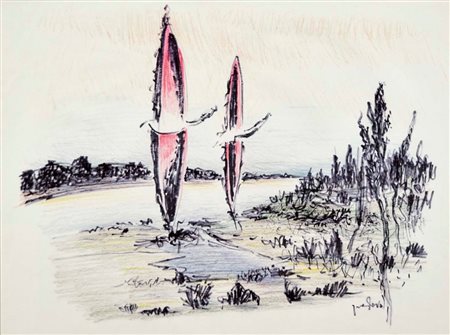 PADOVA GOLIARDO Casalmaggiore 1909 - 1979 Paesaggio del Po pastello e...