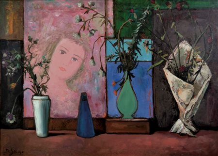 SOLIGO DANILO Trevignano (Tv) 1920 Nello studio olio su tela 50x70 firma in...