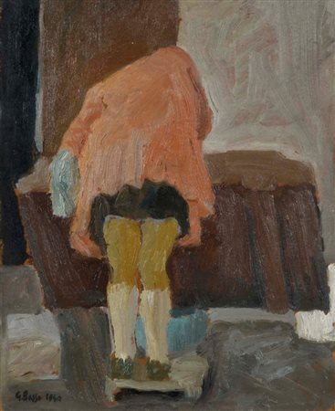 BASSO GIUSEPPE Treviso 1919 - Giavera 1987 Ragazza che lava 1940 olio su...