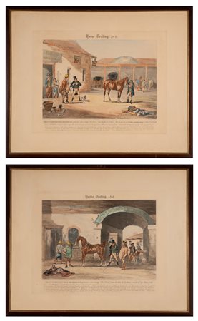 Robert Richard Scanlan - John Harris (1801 - 1876, 1811 - 1865)  - “Horse Dealing No. 1” e “Horse Dealing No. 2”, due incisioni a colori entro cornice in legno, secolo XIX