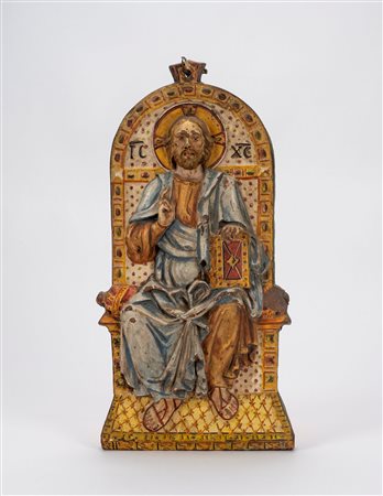 Cristo Pantocratore, rilievo in terracotta policroma, secolo XIX/XX
