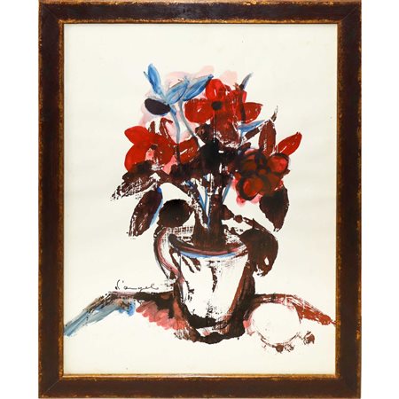 Cesare D'Angelo (Catania 1940 - 2006)  - Natura morta di vaso con fiori