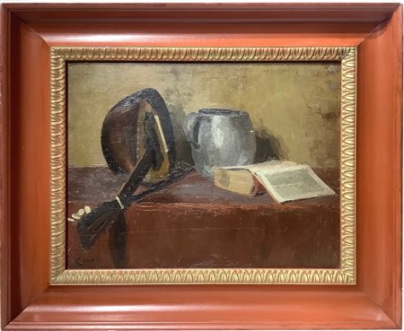 Giovanni Alicò (Catania 1906 - Milano 1971)  - Natura morta con mandolino, libro e brocca, 1931