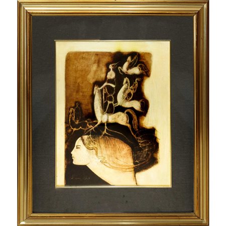 Cesare D'Angelo (Catania 1940 - 2006)  - Profilo di dama e quattro cavalli, 1989