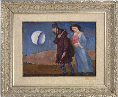 Trento Longaretti, Treviglio (BG) 1916 - Bergamo 2017, Famiglia del musicante con luna dimezzata