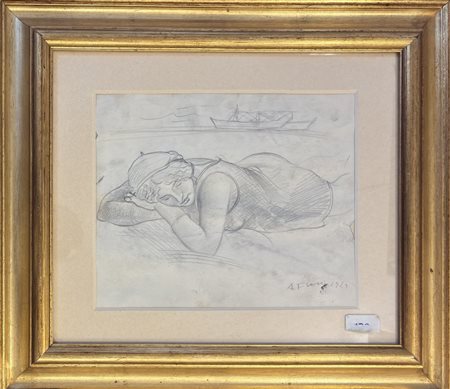Achille Funi, Ferrara 1890 - Appiano Gentile (CO) 1972, Donna sulla spiaggia