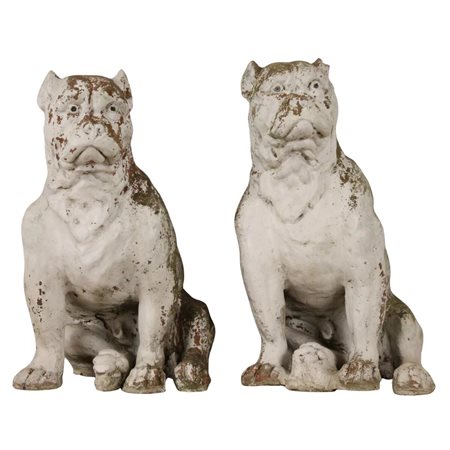 Coppia cani Terracotta smaltata. Secolo XX. Cm h 58