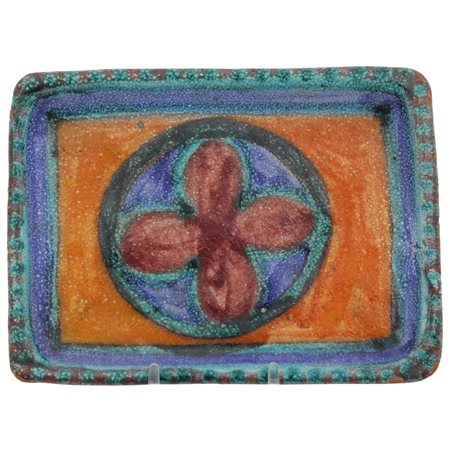 Piccolo vassoio De Simone Ceramica policroma. Cm 27,5x10