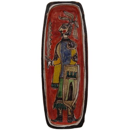 Piccolo vassoio De Simone Ceramica policroma con figura di paladino. Cm...