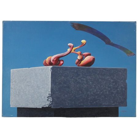 Lillo Messina (1941) "Astratto" Olio su tela. Datato sul retro 1976. Cm 50x70